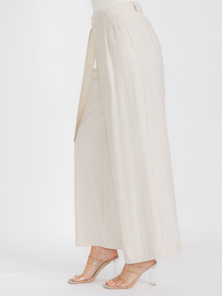 WOMEN'S BUTTON CLOSURE POCKETS WIDE LEG PANTS