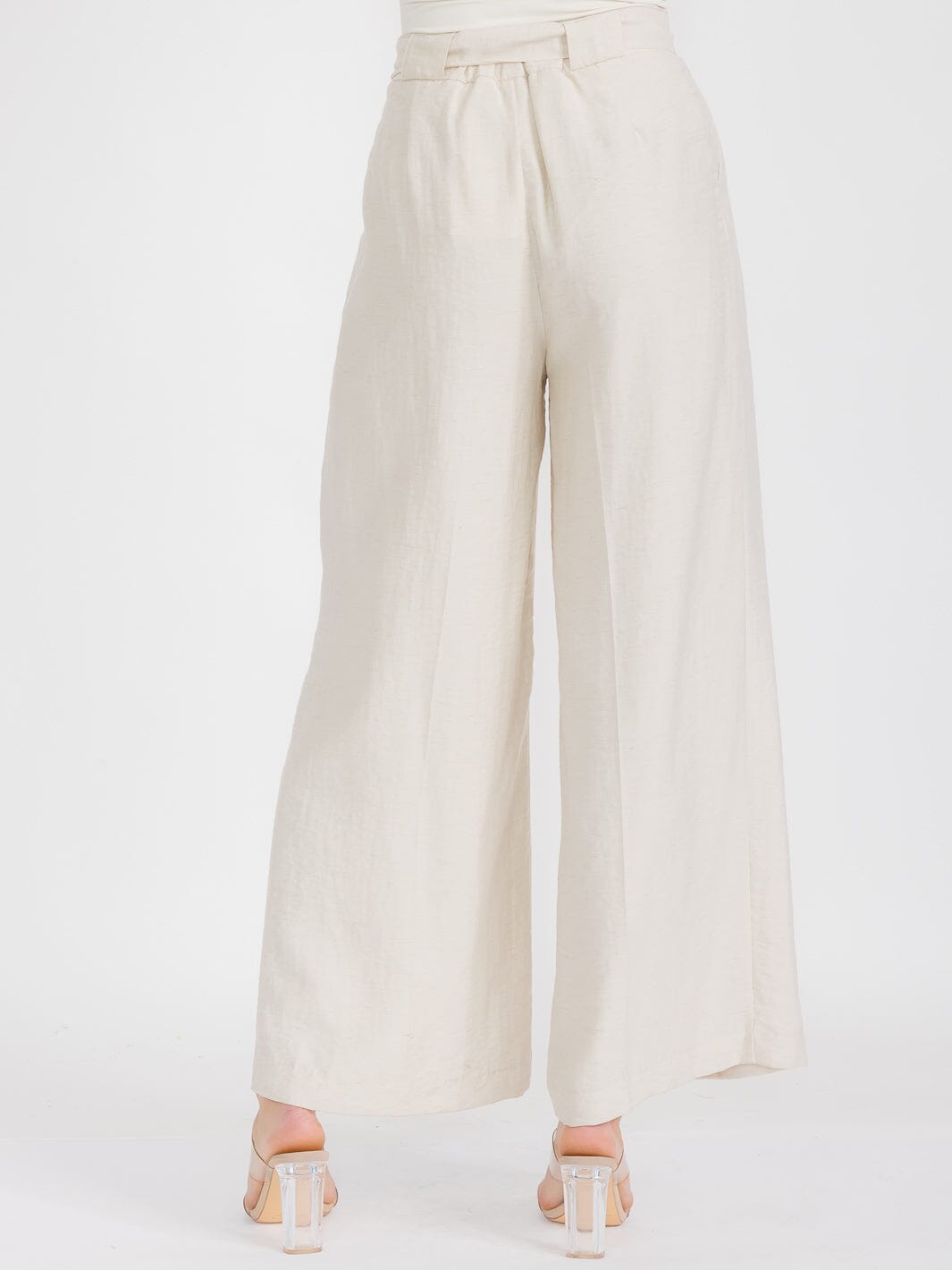 WOMEN'S BUTTON CLOSURE POCKETS WIDE LEG PANTS