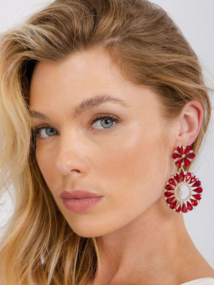 WOMEN'S GOLD & RED STONES HOOPS EARRINGS