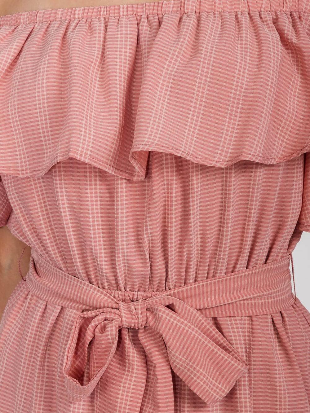 WOMEN'S OFF SHOULDER RUFFLE SELF TIE MINI DRESS