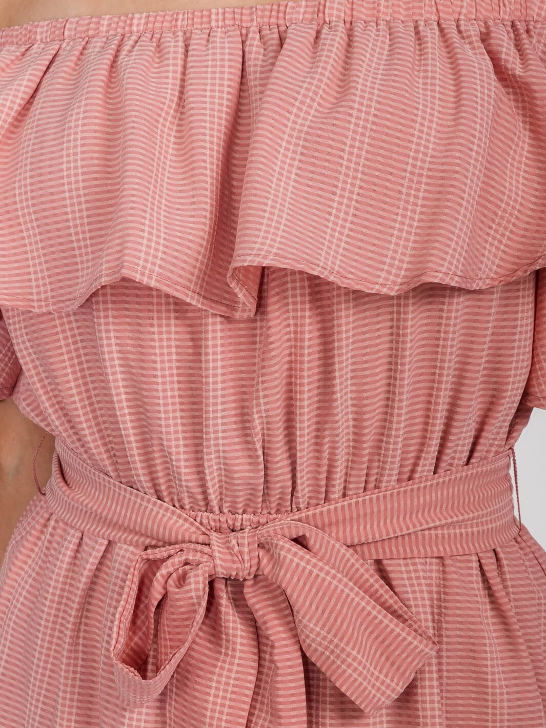 WOMEN'S OFF SHOULDER RUFFLE SELF TIE MINI DRESS