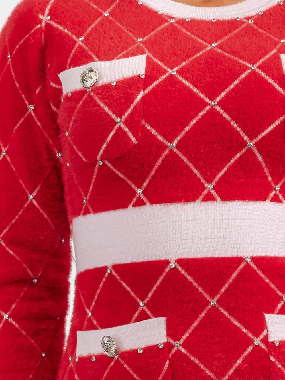 WOMEN'S LONG SLEEVE FRONT POCKETS COLOBLOCK STUDS DETAILED BODYCON MINI DRESS