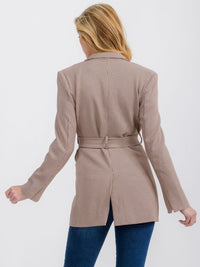 WOMEN'S LONG SLEEVE OPEN FRONT POCKETS BELTED BLAZER