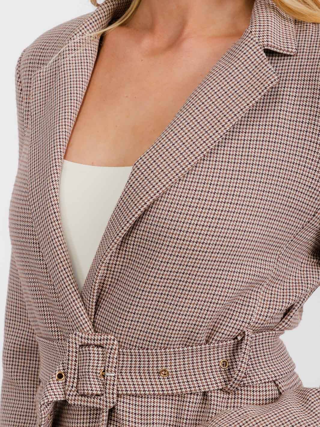 WOMEN'S LONG SLEEVE OPEN FRONT POCKETS BELTED BLAZER