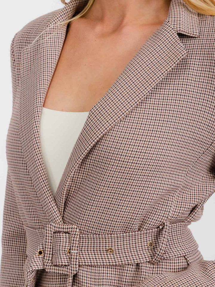 WOMEN'S LONG SLEEVE OPEN FRONT POCKETS BELTED BLAZER
