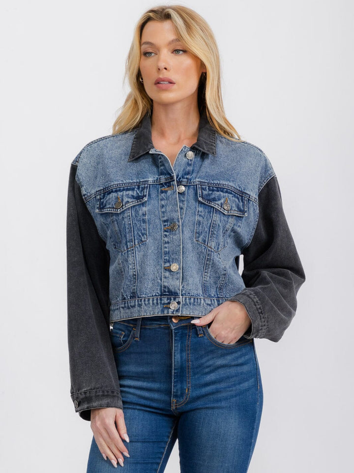 WOMEN'S LONG SLEEVE BUTTON CLOSURE DENIM JACKET