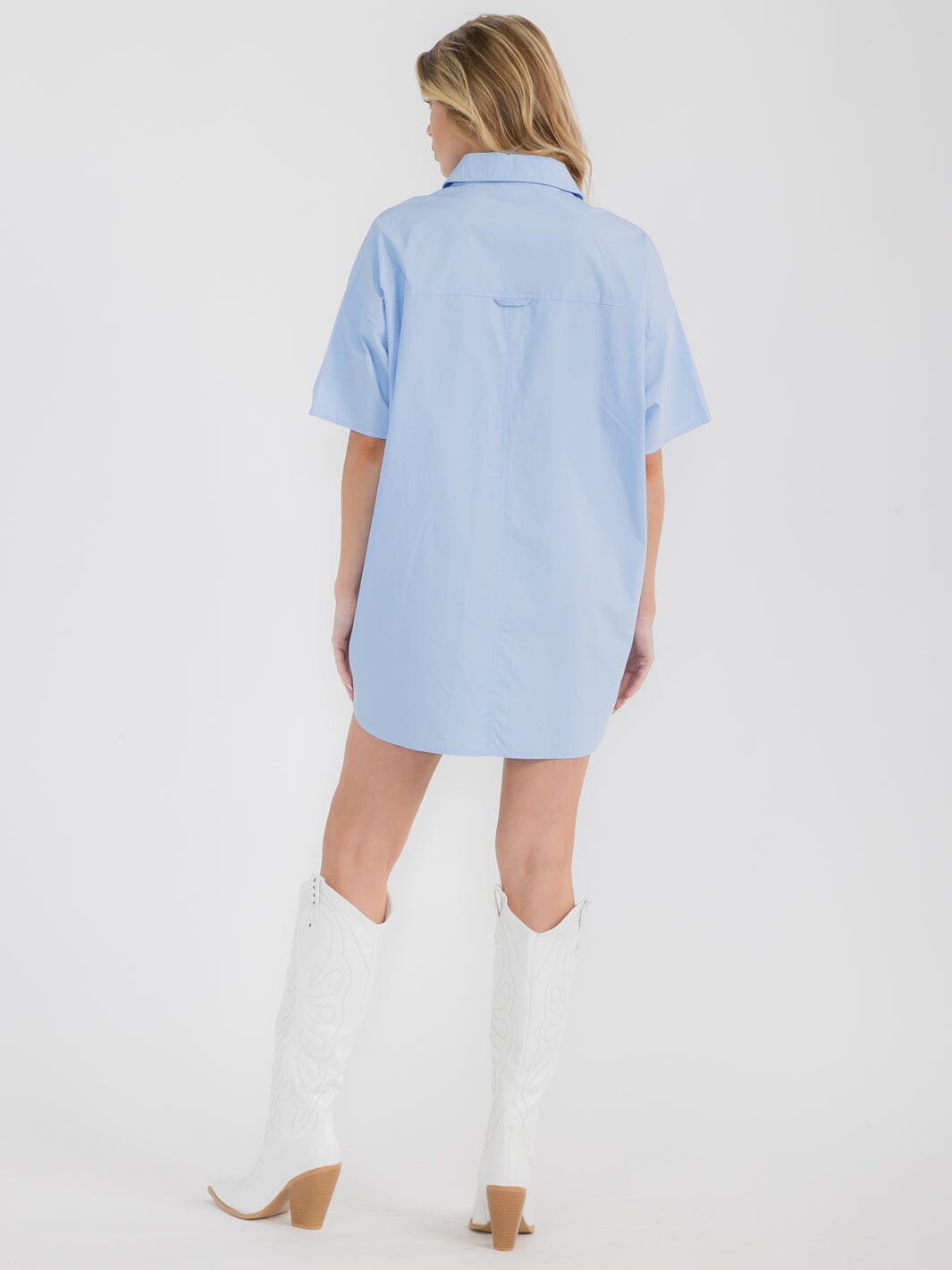 WOMEN'S SHORT SLEEVE BUTTON UP FRONT POCKETS TUNIC MINI DRESS