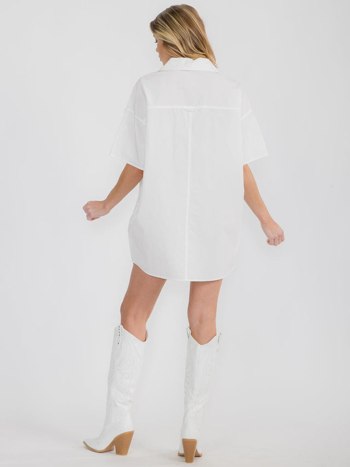 WOMEN'S SHORT SLEEVE BUTTON UP FRONT POCKETS TUNIC MINI DRESS
