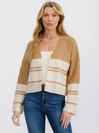 WOMEN'S LONG SLEEVE OPEN FRONT COLORBLOCK KNIT CARDIGAN