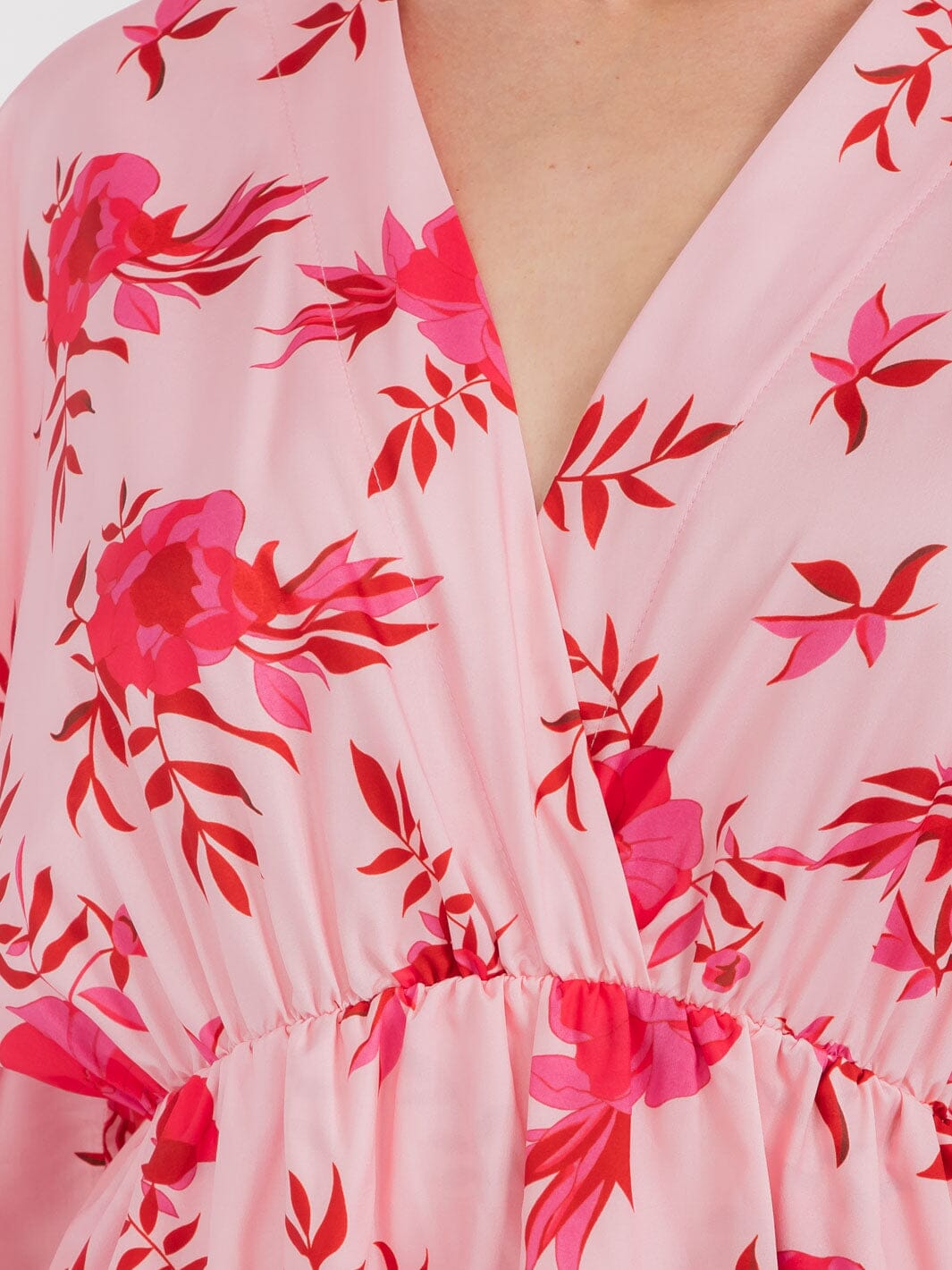 WOMEN'S 3/4 SLEEVESS SURPLICE FLORAL MINI DRESS