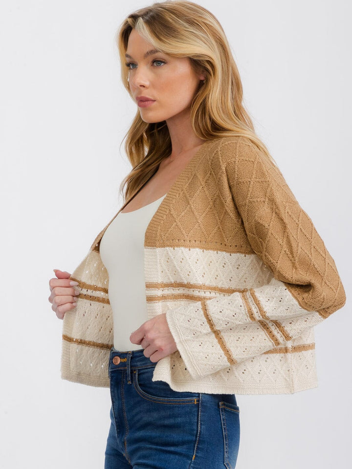 WOMEN'S LONG SLEEVE OPEN FRONT COLORBLOCK KNIT CARDIGAN