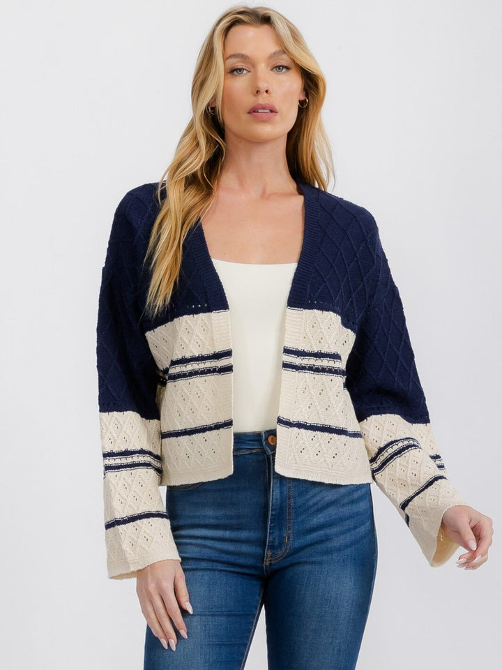 WOMEN'S LONG SLEEVE OPEN FRONT COLORBLOCK KNIT CARDIGAN