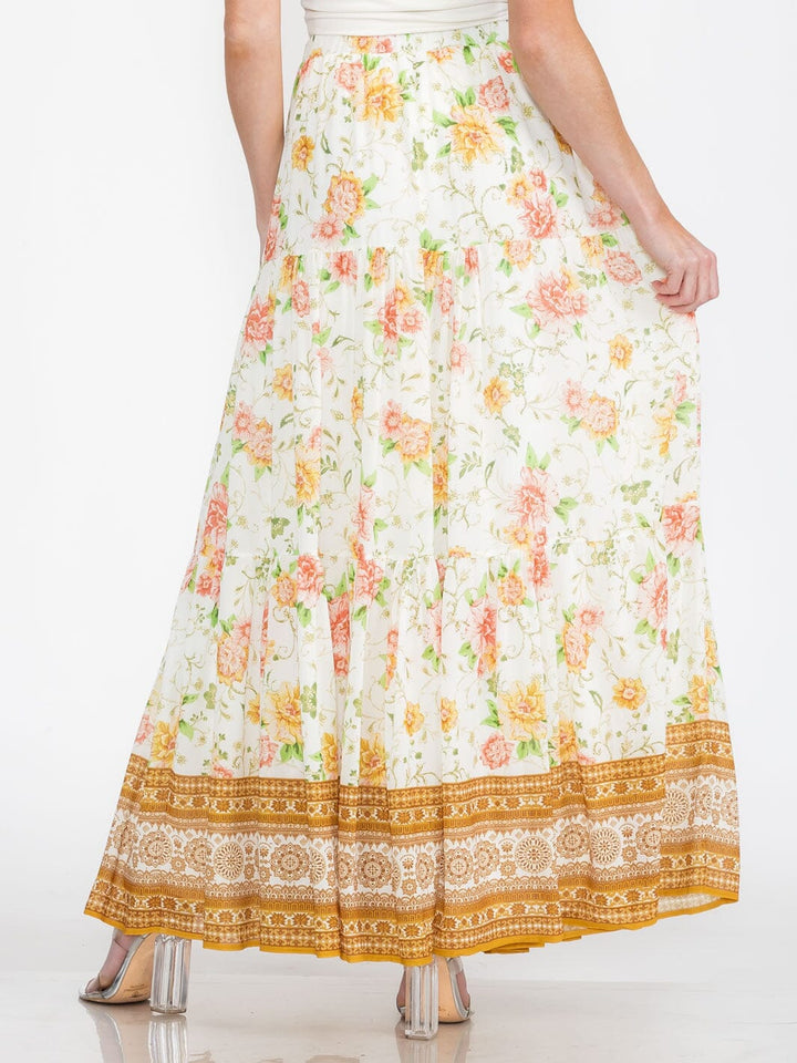 WOMEN'S ELASTIC WAIST TIERED FLORAL MAXI SKIRT
