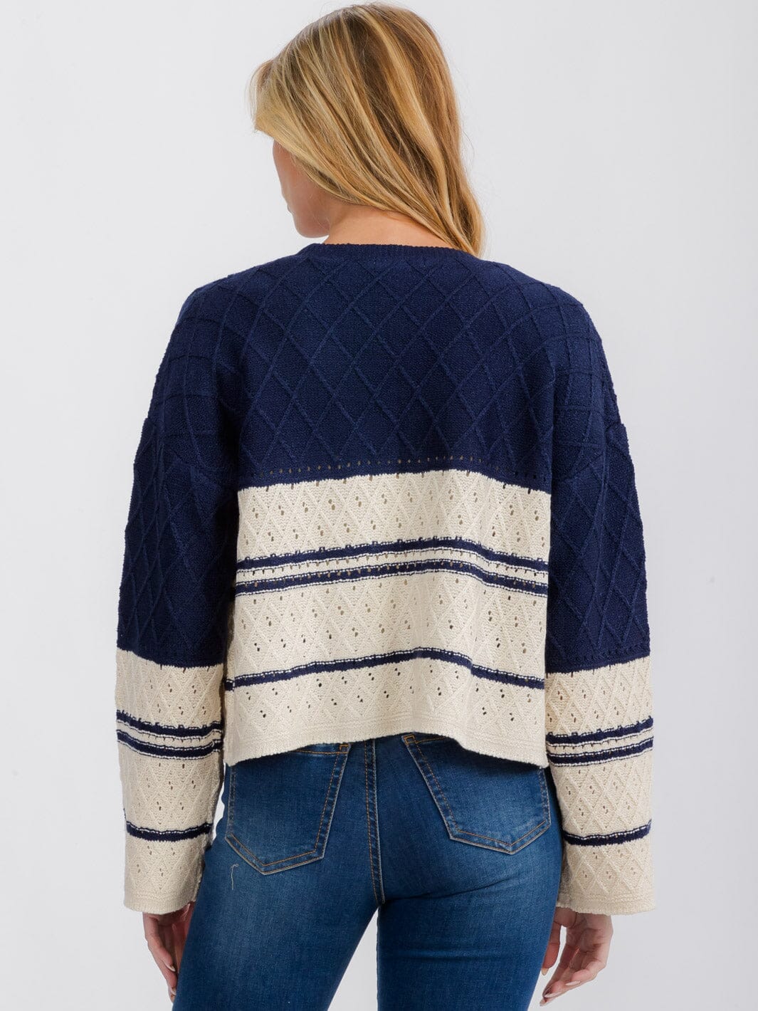 WOMEN'S LONG SLEEVE OPEN FRONT COLORBLOCK KNIT CARDIGAN