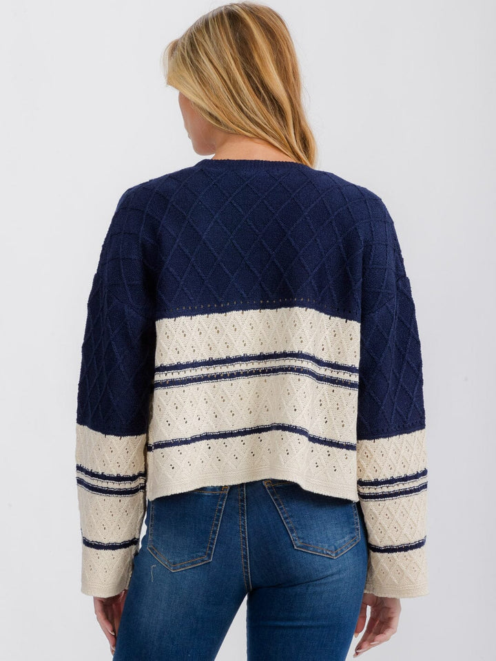 WOMEN'S LONG SLEEVE OPEN FRONT COLORBLOCK KNIT CARDIGAN
