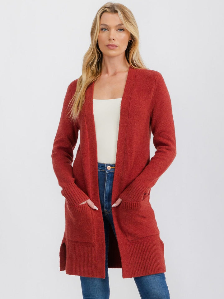 WOMEN'S LONG SLEEVE OPEN FRONT POCKETS CARDIGAN