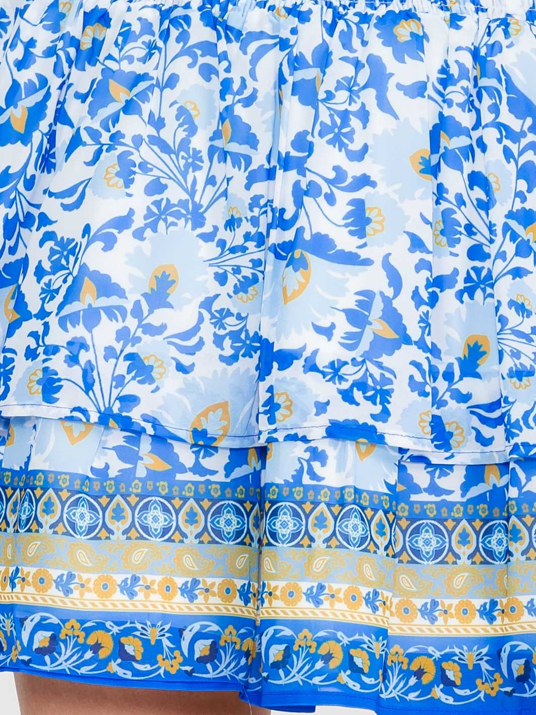 WOMEN'S ELASTIC WAIST RUFFLE FLORAL TIERED MINI SKIRT