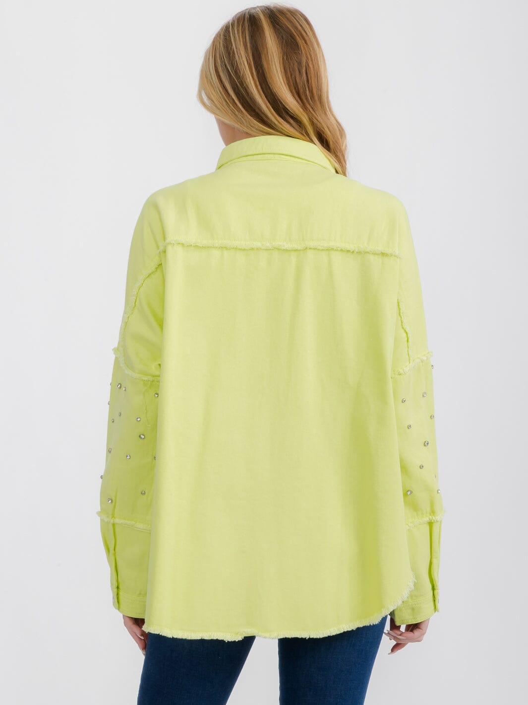 WOMEN'S LONG SLEEVE BUTTON UP FRONT POCKETS STUDS DETAILED SHACKET