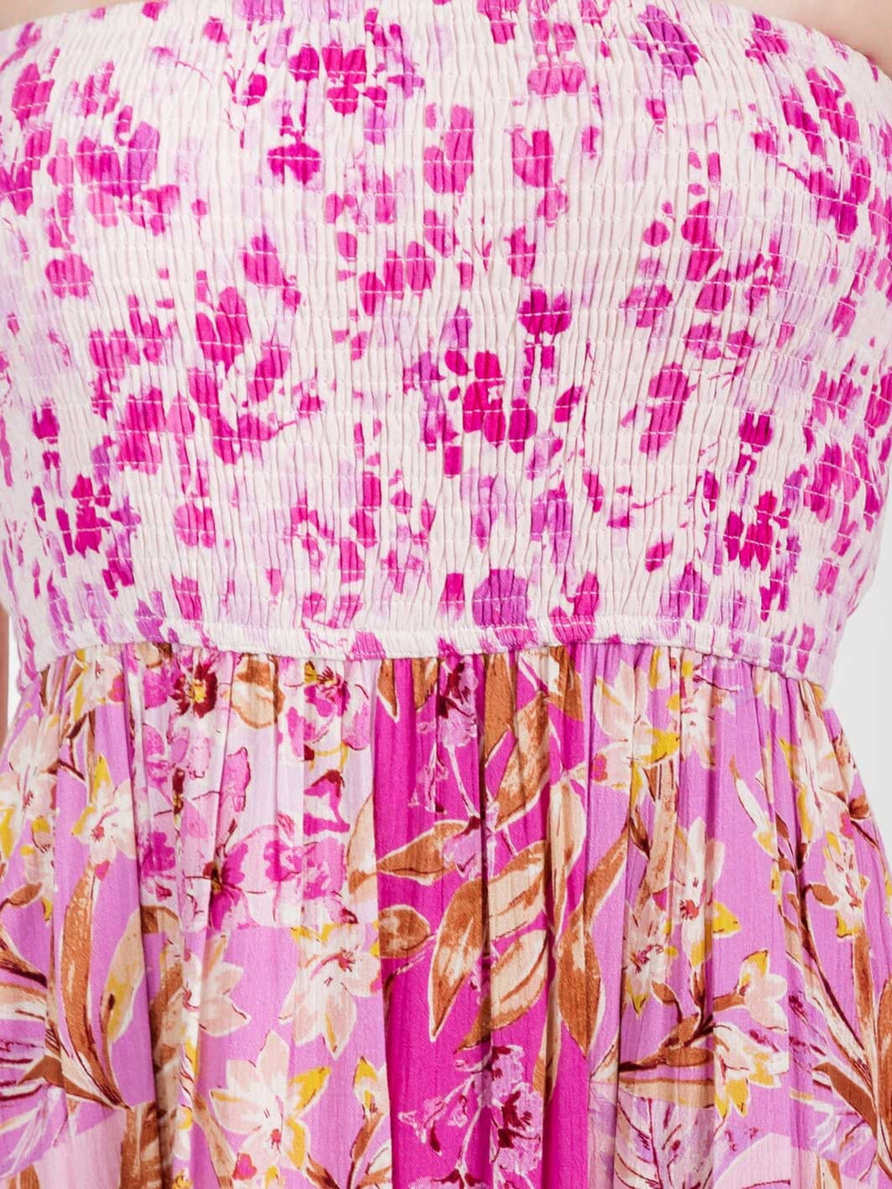 WOMEN'S SLEEVELESS SMOCK TIERED FLORAL MAXI DRESS