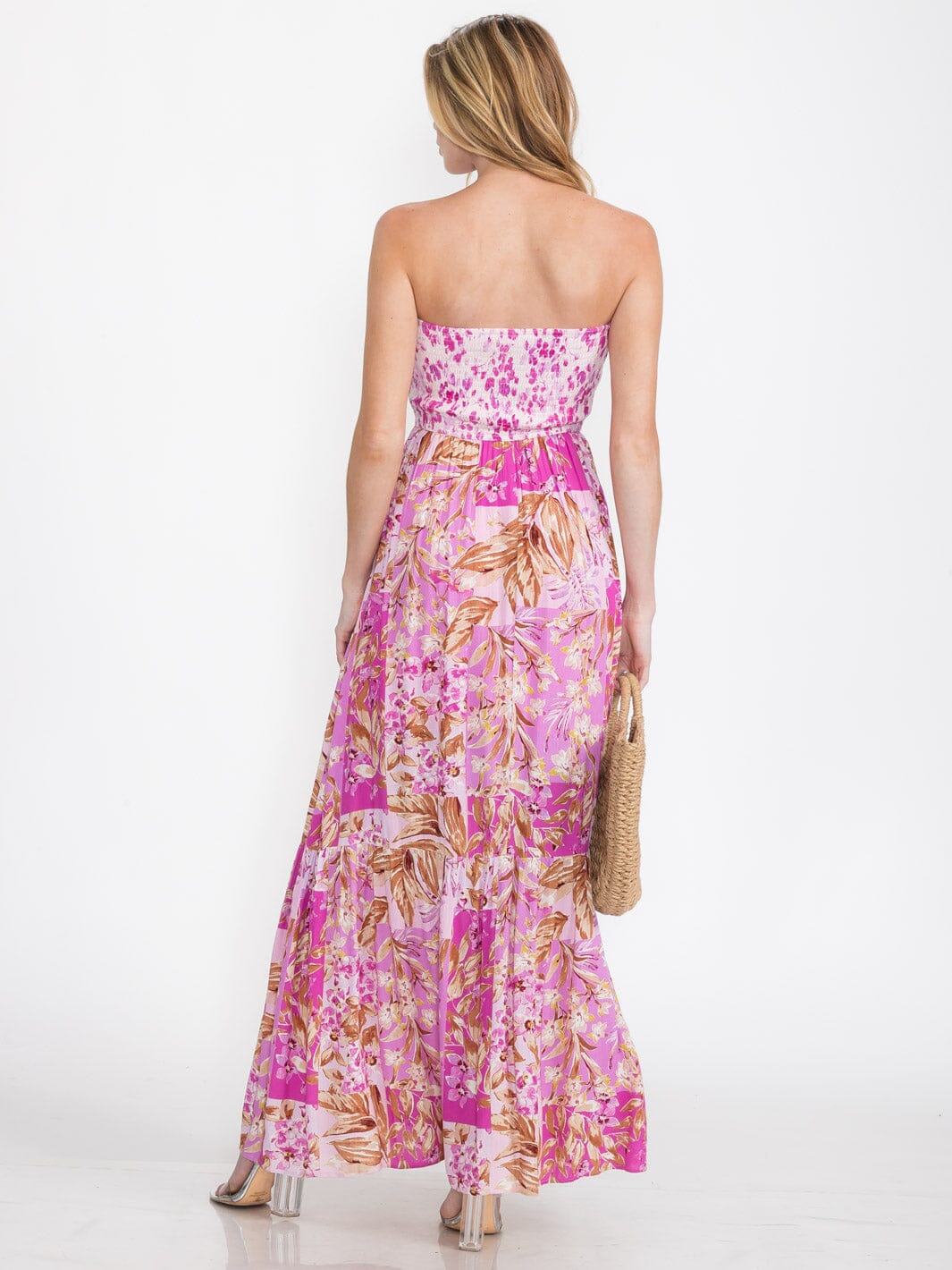WOMEN'S SLEEVELESS SMOCK TIERED FLORAL MAXI DRESS