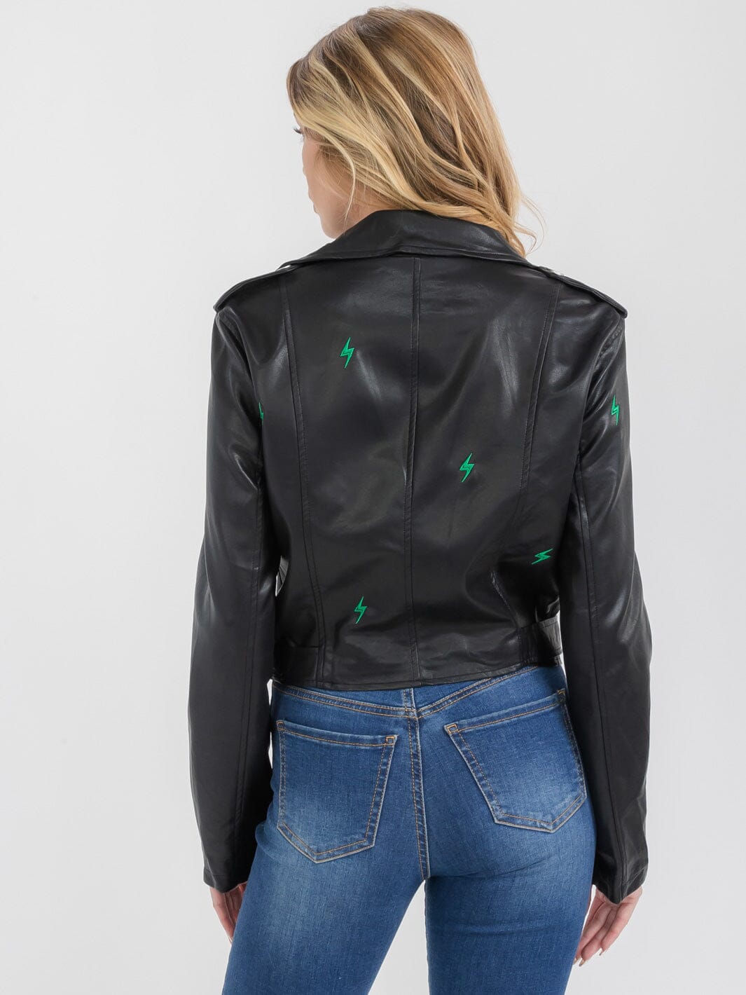 WOMEN'S LONG SLEEVE BUTTON CLOSURE FRONT POCKET PU PLEATHER JACKET