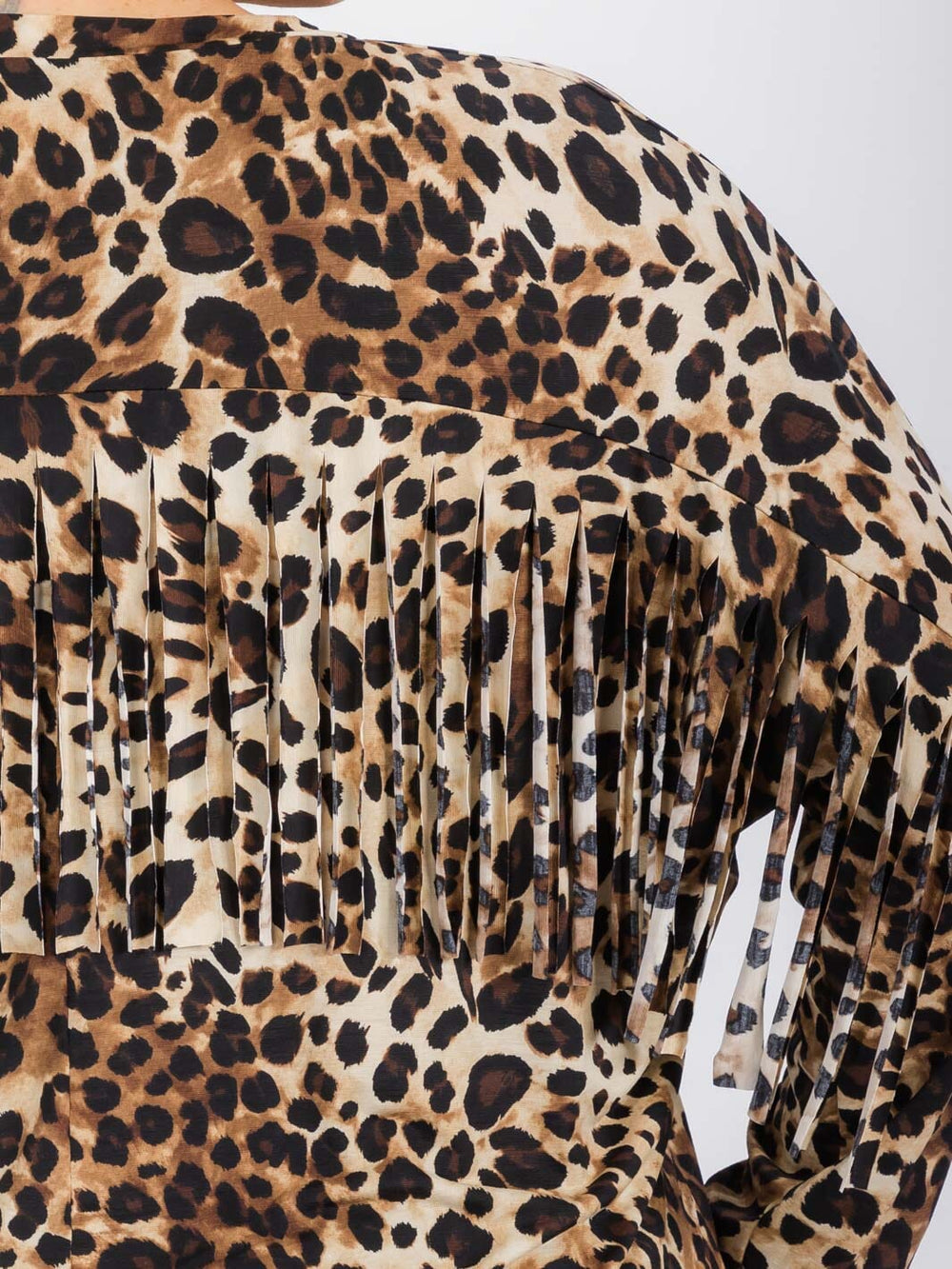 PLUS SIZE LONG SLEEVE FRINGE ANIMAL PRINT BLOUSE TOP