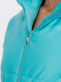 WOMEN'S LONG SLEEVE ZIP UP FRONT POCKETS PU PLEATHER PUFFER JACKET