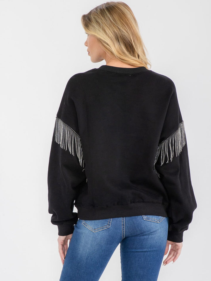 WOMEN'S LONG SLEEVE FRINGE DETAILED PULLOVER SWEATER