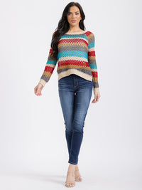 WOMEN'S LONG SLEEVE MULTI COLOR KNIT TOP