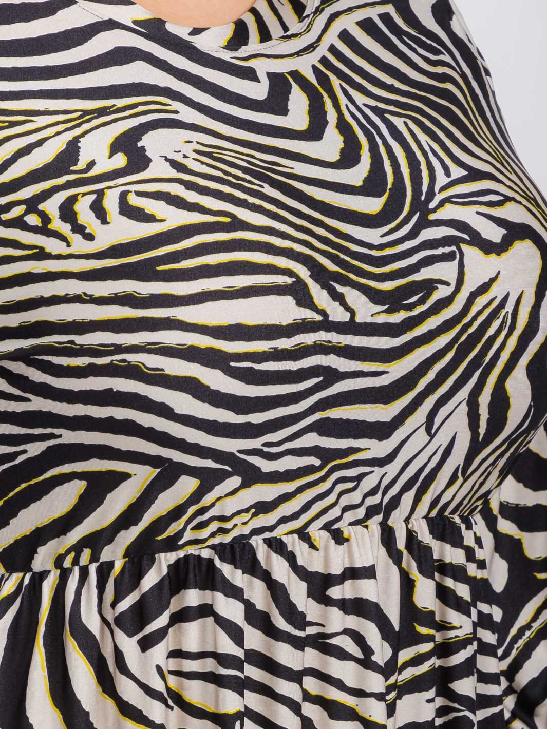 PLUS SIZE 3/4 SLEEVE ELASTIC WAIST FRONT POCKETS ZEBRA PRINT MIDI DRESS