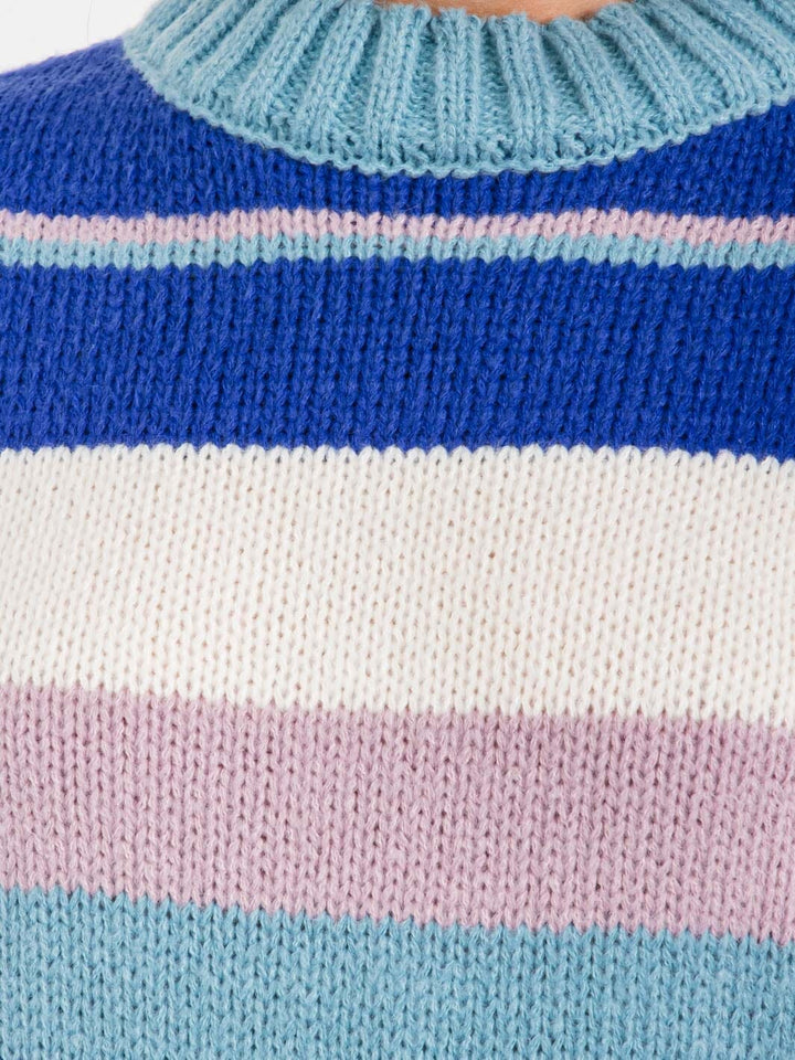 WOMEN'S LONG SLEEVE COLORBLOCK STRIPES PULLOVER SWEATER