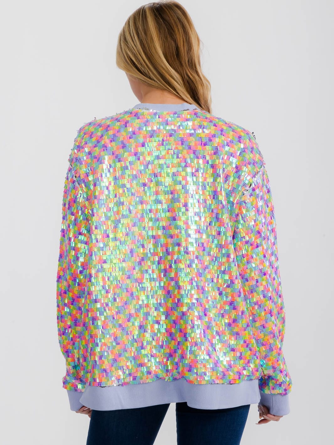 WOMEN'S LONG SLEEVE ZIPPER CLOSURE FRONT POCKETS MULTI SEQUINS JACKET