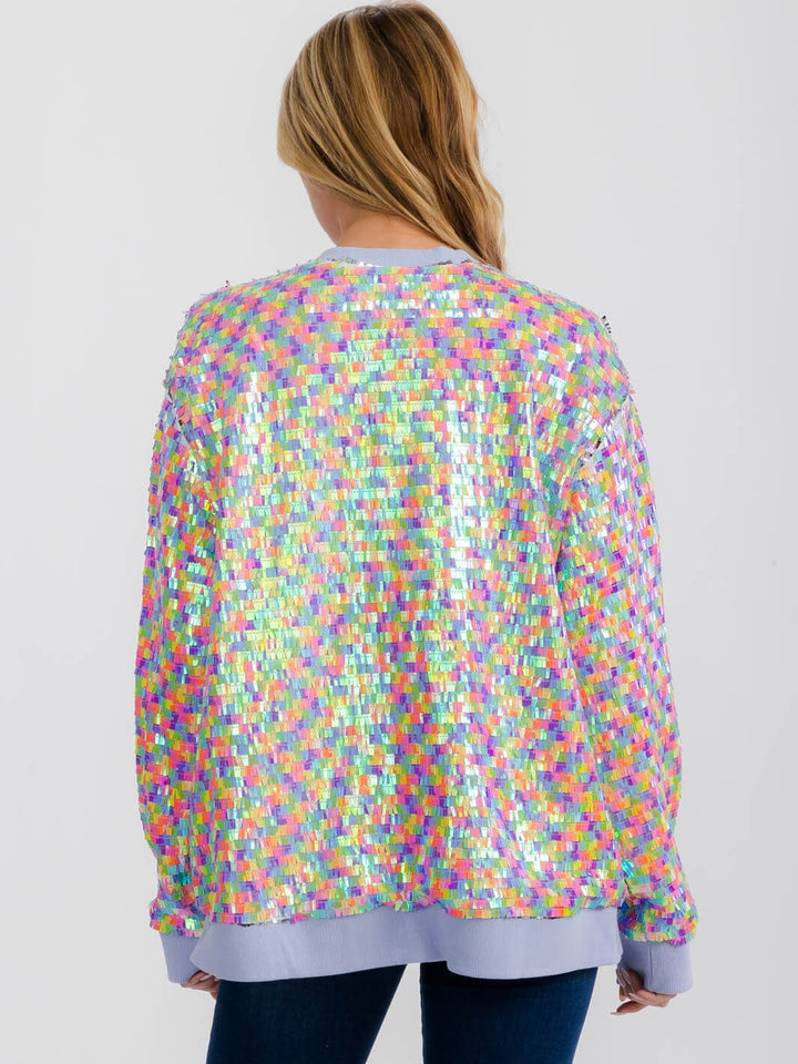 WOMEN'S LONG SLEEVE ZIPPER CLOSURE FRONT POCKETS MULTI SEQUINS JACKET