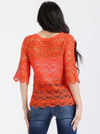 WOMEN'S 3/4 SLEEVES V-NECK CROCHET TOP