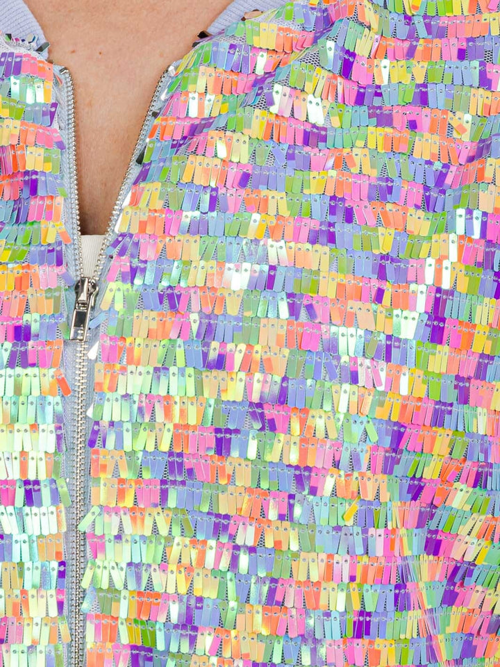 WOMEN'S LONG SLEEVE ZIPPER CLOSURE FRONT POCKETS MULTI SEQUINS JACKET