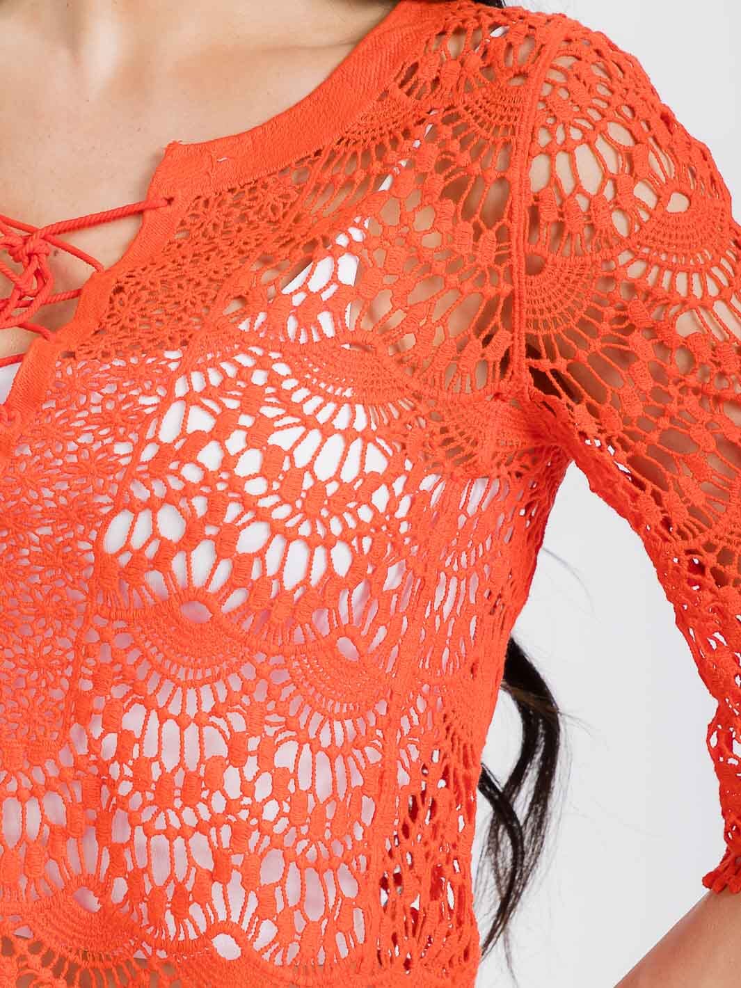 WOMEN'S 3/4 SLEEVES V-NECK CROCHET TOP