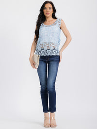 WOMEN'S SLEEVELESS FLORAL CROCHET TANK TOP