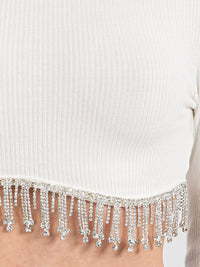 WOMEN'S LONG SLEEVE STUDS TRIM DETAILED CROP TOP