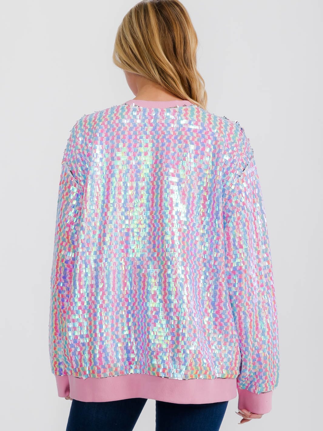 WOMEN'S LONG SLEEVE ZIPPER CLOSURE FRONT POCKETS MULTI SEQUINS JACKET