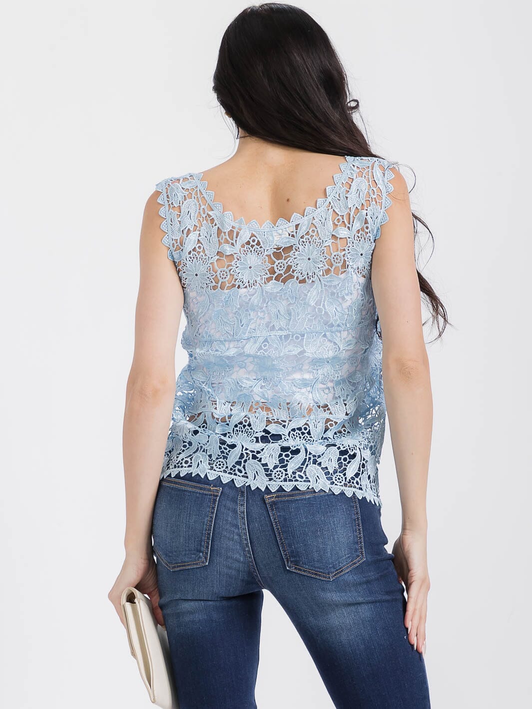 WOMEN'S SLEEVELESS FLORAL CROCHET TANK TOP