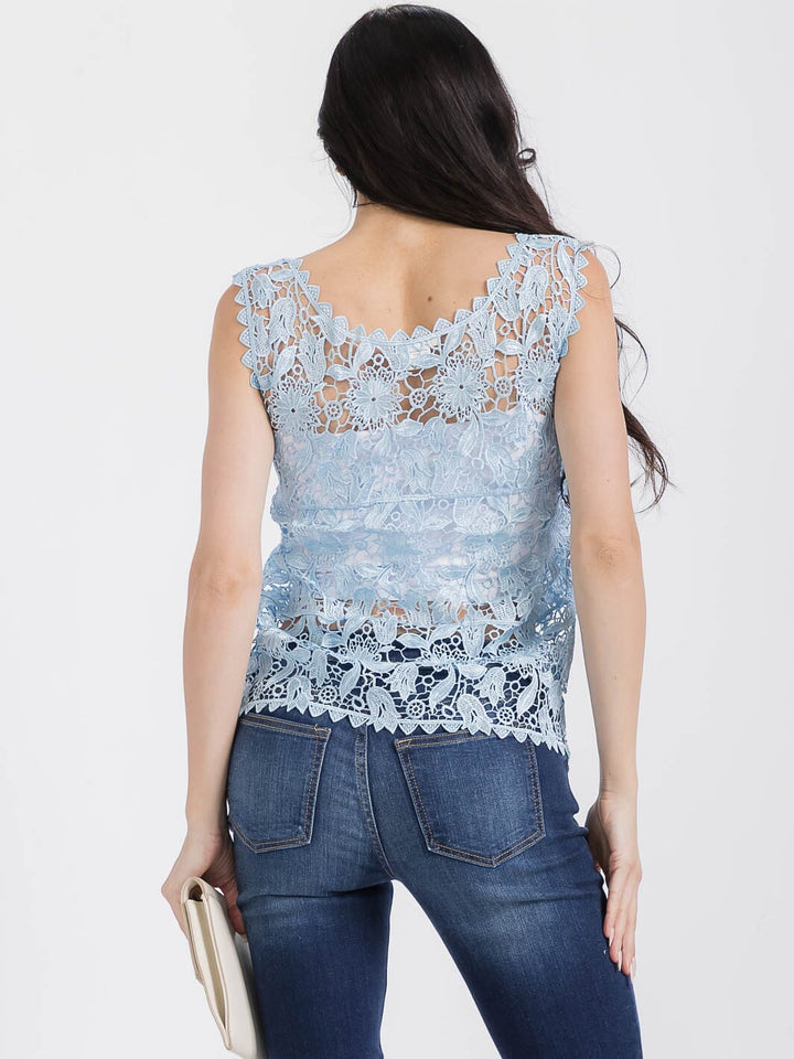 WOMEN'S SLEEVELESS FLORAL CROCHET TANK TOP