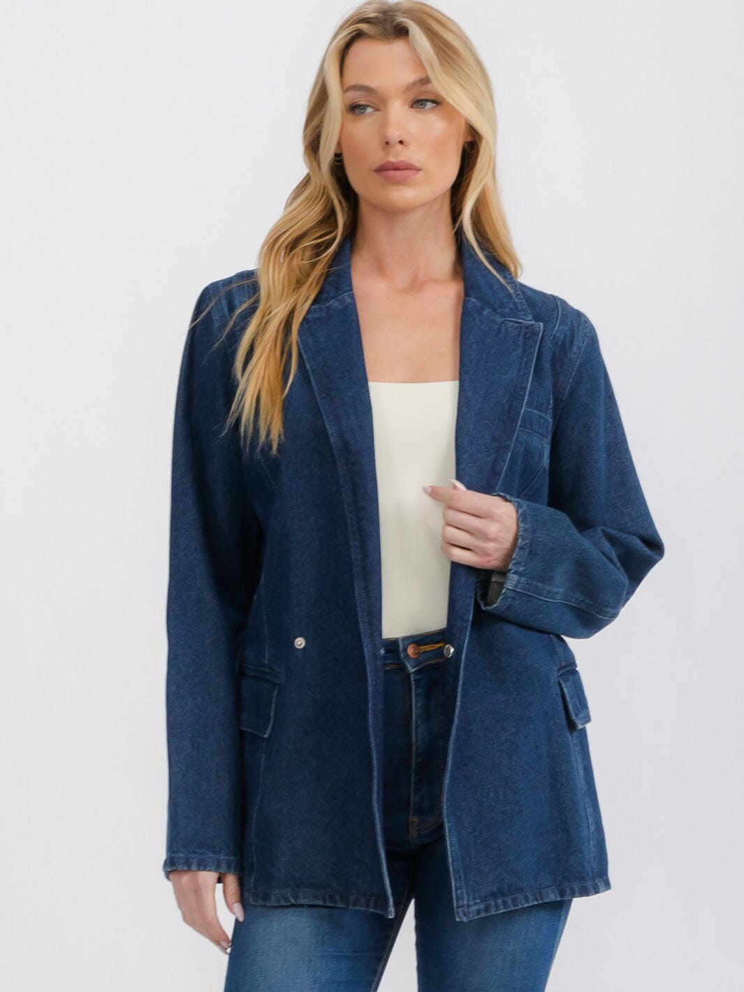 WOMENS LONG SLEEVE BUTTON CLOSURE BACK DETAILED DENIM JACKET