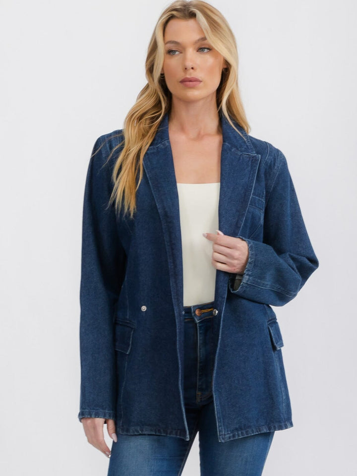 WOMENS LONG SLEEVE BUTTON CLOSURE BACK DETAILED DENIM JACKET