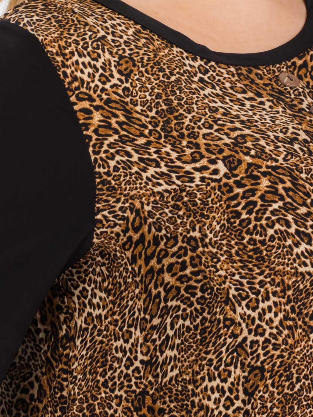 PLUS SIZE 3/4 SLEEVE TUNIC FRONT POCKETS LEOPARD PRINT MAXI DRESS