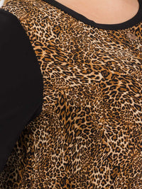 PLUS SIZE 3/4 SLEEVE TUNIC FRONT POCKETS LEOPARD PRINT MAXI DRESS