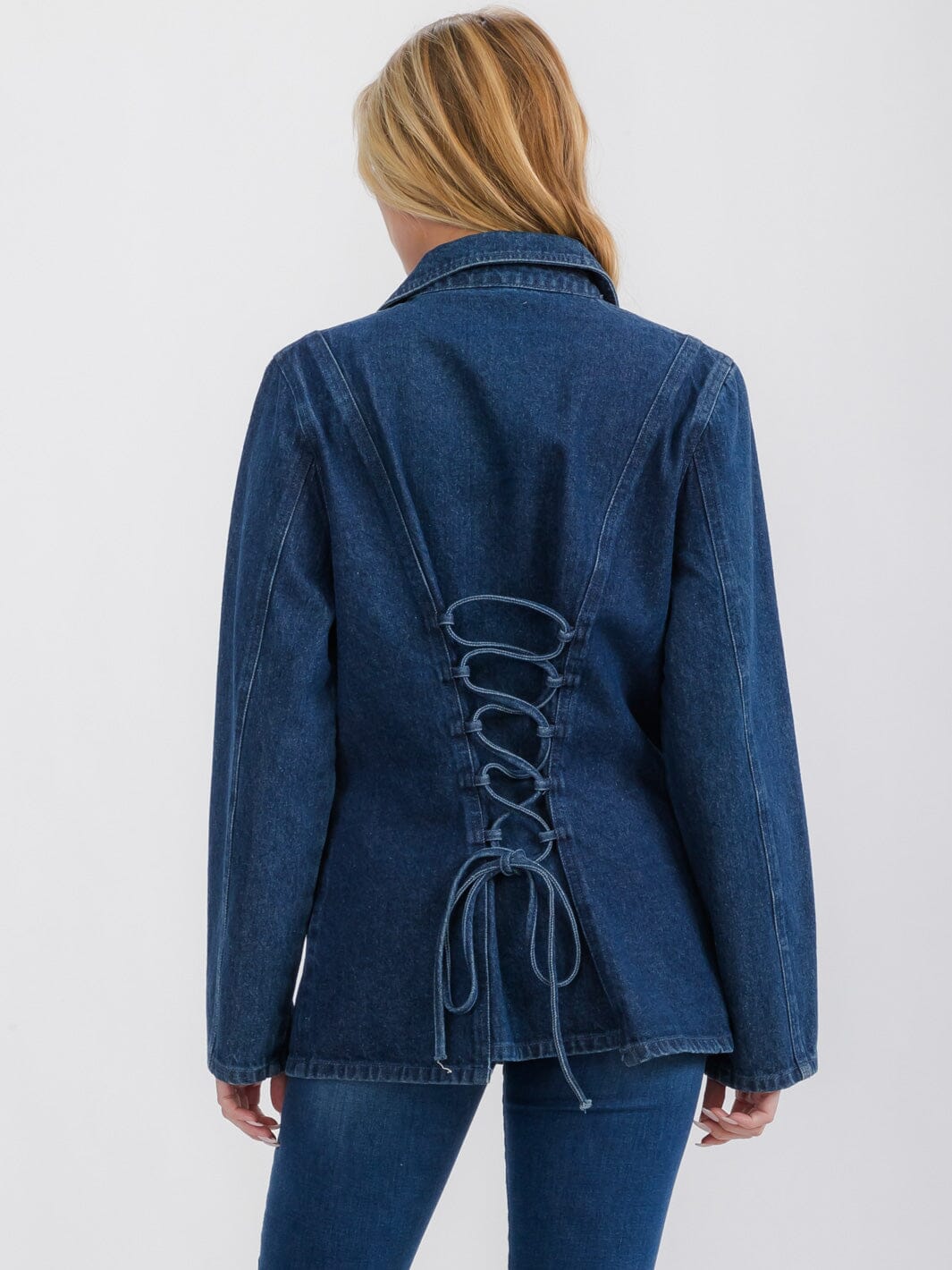 WOMENS LONG SLEEVE BUTTON CLOSURE BACK DETAILED DENIM JACKET