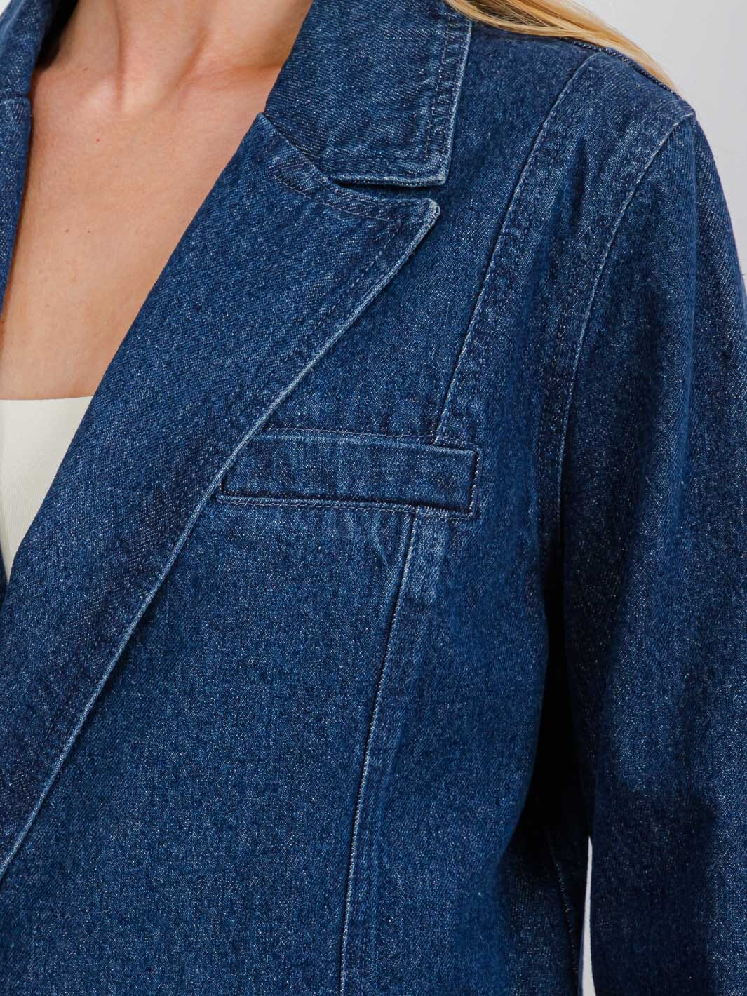 WOMENS LONG SLEEVE BUTTON CLOSURE BACK DETAILED DENIM JACKET