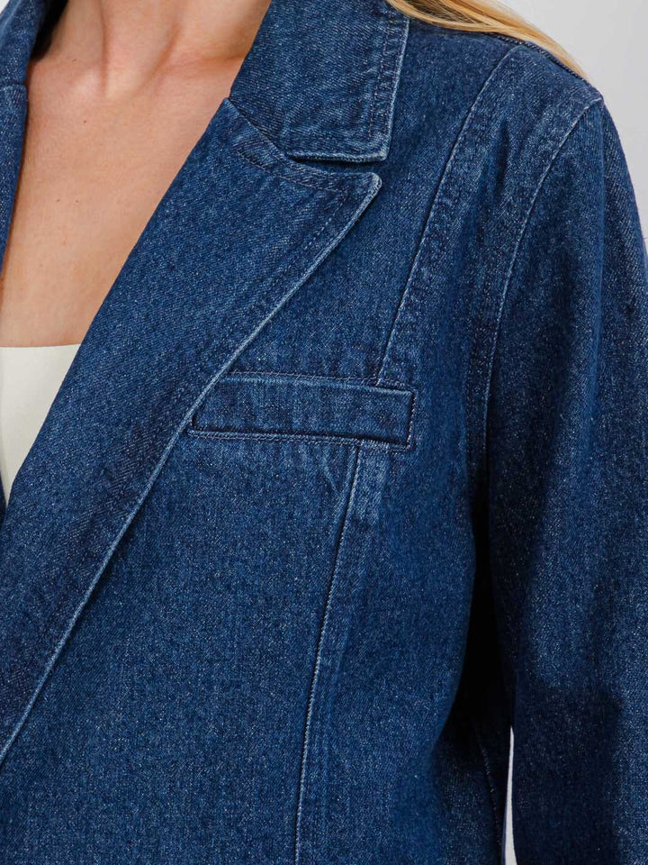 WOMENS LONG SLEEVE BUTTON CLOSURE BACK DETAILED DENIM JACKET