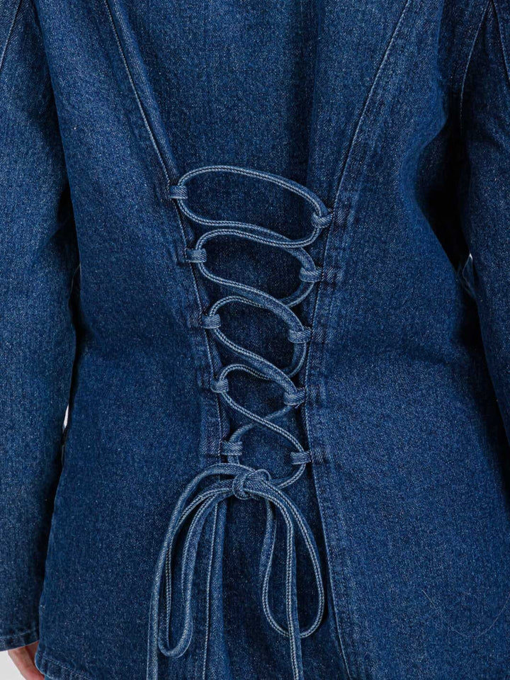 WOMENS LONG SLEEVE BUTTON CLOSURE BACK DETAILED DENIM JACKET