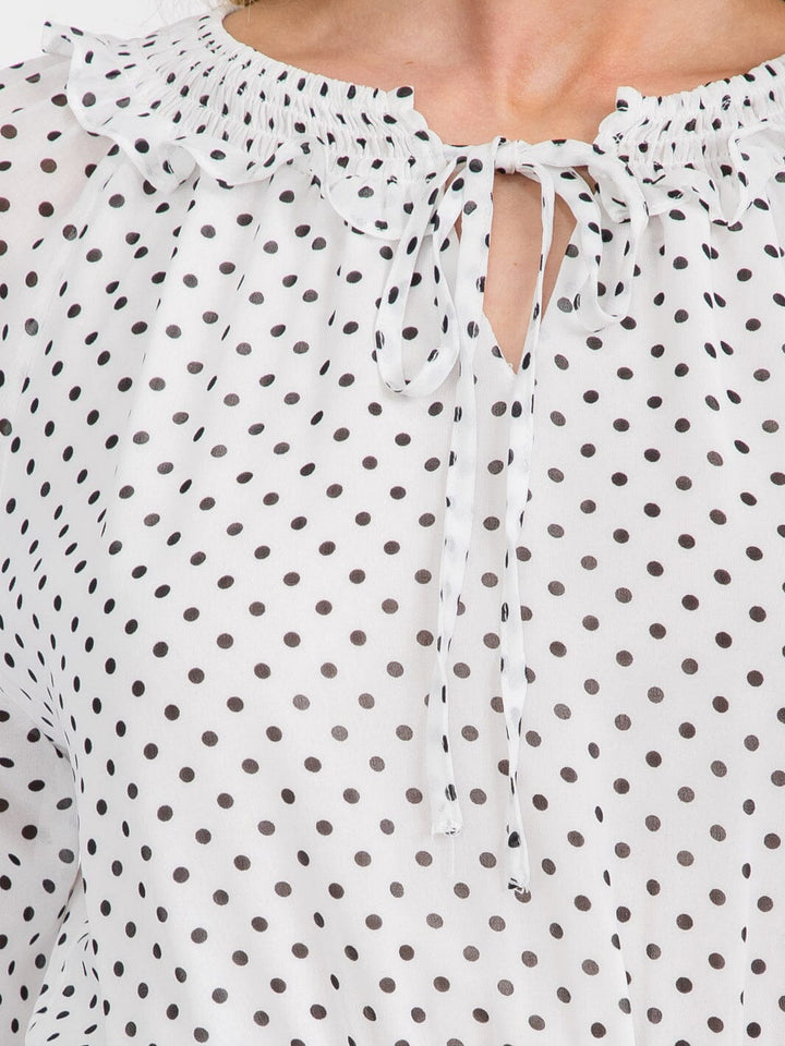 WOMEN'S LONG SLEEVE SMOCK WAIST FIT & FLARE POLKA DOT MINI DRESS